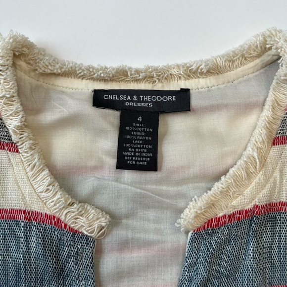 Chelsea & Theodore Stripped Sleeveless Fringe Cotton Mini Dress 4 - Picture 9 of 10